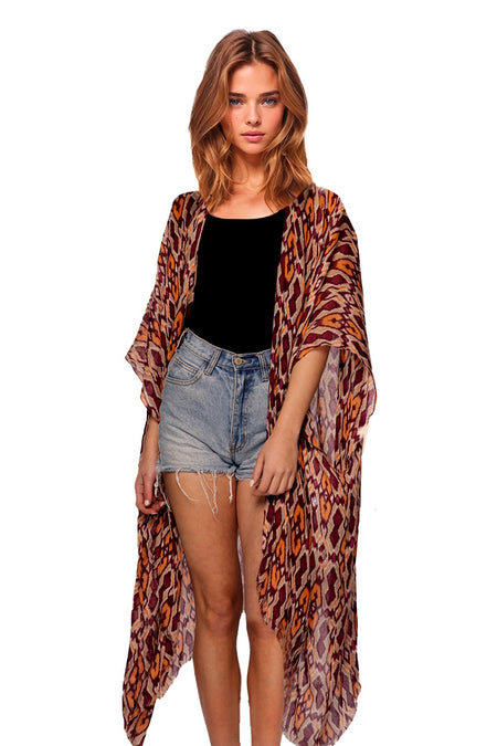 Kaftan Maxi Coverup Sundress in Denim Patches Print