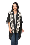 Pool to Party Kimono One Size / Black / 80% Polyester/20% Rayon Stitched Floral Embroidered Kimono in Black