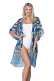 Pool to Party Kimono One Size / Blue / 100% Cotton Floral Tapestry Open Kaftan