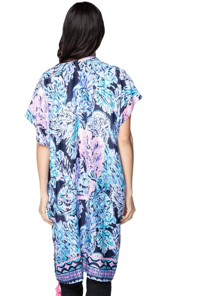 Pool to Party Kimono One Size / Blue / 100% Polyester Euro Dancer Print Kimono