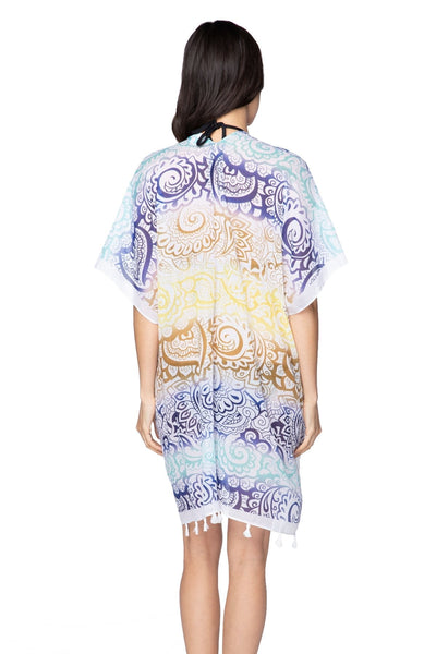 Pool to Party Kimono One Size / Blue / 100% Polyester Paisley Wisps Kimono Wrap