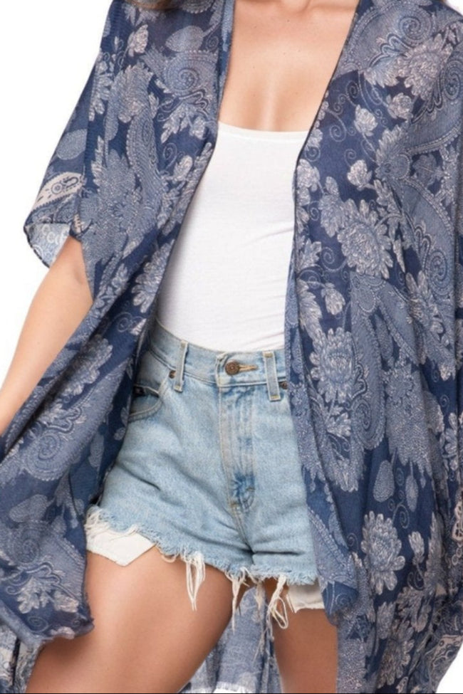 Pool to Party Kimono One Size / Blue / 100% Soft Hand Poly Bandana Baby Print Kimono Wrap