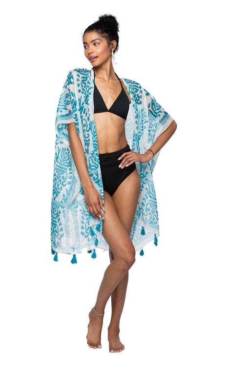 Pool to Party Kimono One Size / Blue / 100% soft Polyester Dance at the Bazaar Kimono Wrap