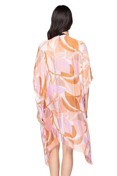 Pool to Party Kimono One Size / Coral / 50% Modal/50% Viscose Leafy Sunset Kimono Wrap