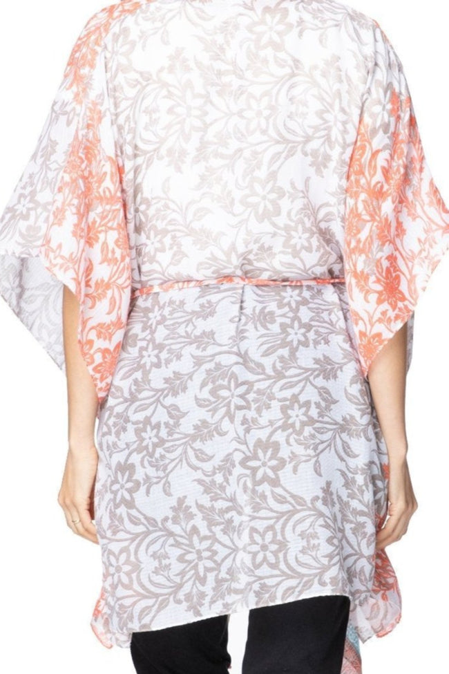 Pool to Party Kimono One Size / Dune/Orange / 100% Polyester The Cabana Kimono Coverup in Botanical Lattice Print