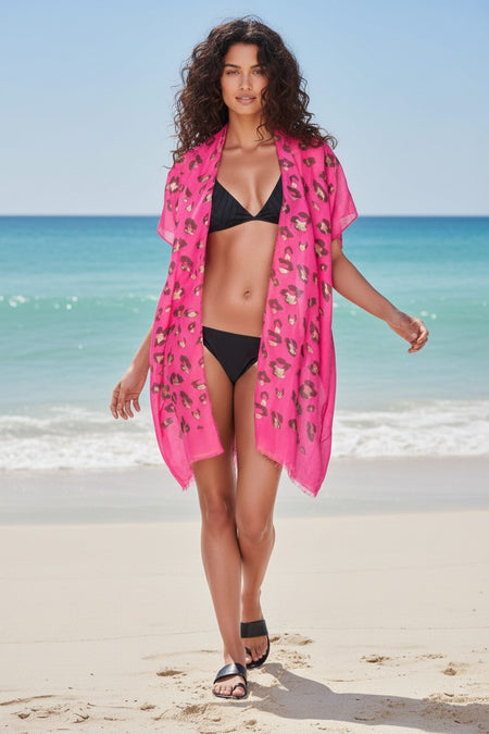 Leaves on the Wind Pastel Luxury Modal Print Made into a Kimono Coverup