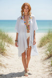 Panama Kimono Coverup in Cotton Maldive Stripes Turkish Towel Fabric