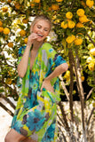 Pool to Party Kimono One Size / Lime / 100% Sheer Poly Luminous Blooms Print Coverup Kimono Wrap