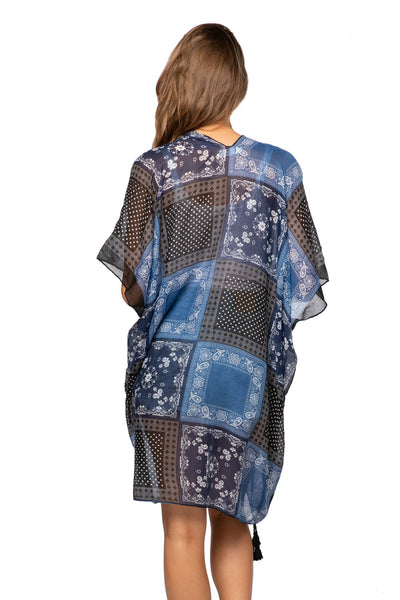 Pool to Party Kimono One Size / Navy / 100% Polyester Bandana Blues Print Kimono Wrap