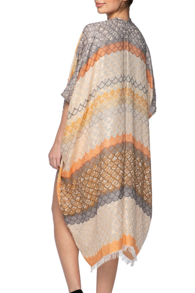Pool to Party Kimono One Size / Orange / 50% Cotton, 30% Modal, 20% Linen Desert Scallops Print Kimono in Orange