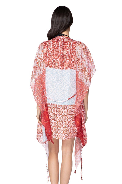 Pool to Party Kimono One Size / Red / 100% Polyester The Cabana Kimono in Marisa Patches