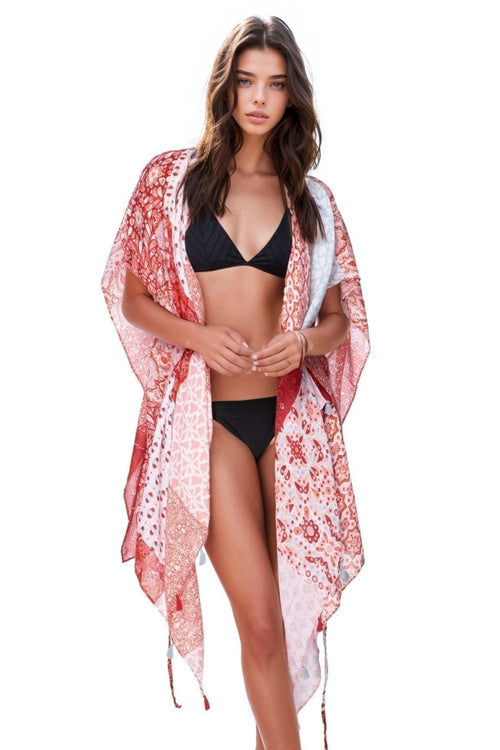 Pool to Party Kimono One Size / Red / 100% Polyester The Cabana Kimono in Marisa Patches Print