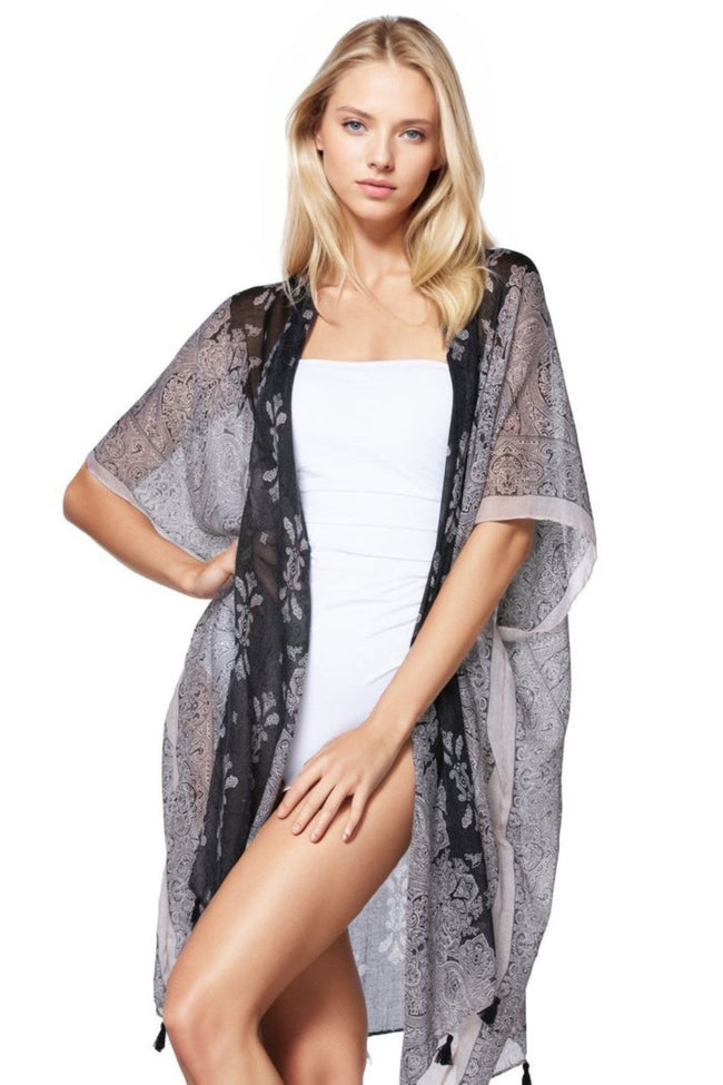 Pool to Party Kimono One Size / Twilight / 100% Poly Night Cathedral Print Coverup Kimono Wrap