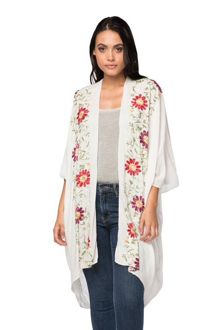 Rainforest Flowers Cropped Bell Kimono in Pink