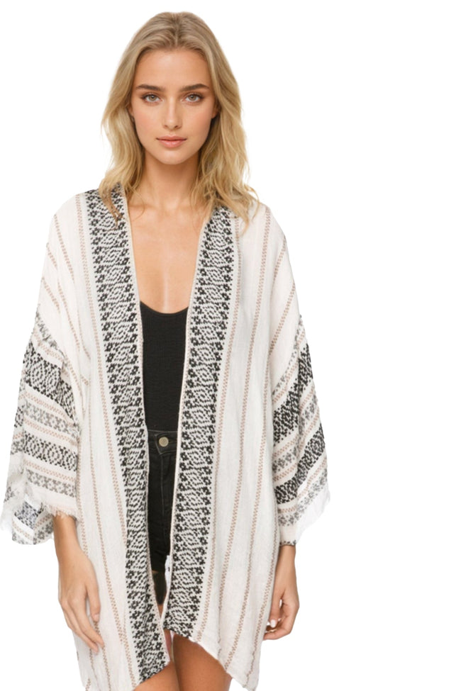 Pool to Party Kimono P2PBKJS30-PS Charming Jacquard White / One Size Bell Kimono Coverup Prints & Woven Fabrics - Limited Time Warehouse Sale