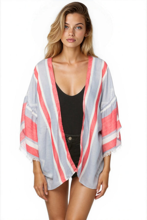 Pool to Party Kimono P2PBKJS44-PS American Bell | Blue / One Size Bell Kimono Coverup Prints & Woven Fabrics - Limited Time Warehouse Sale