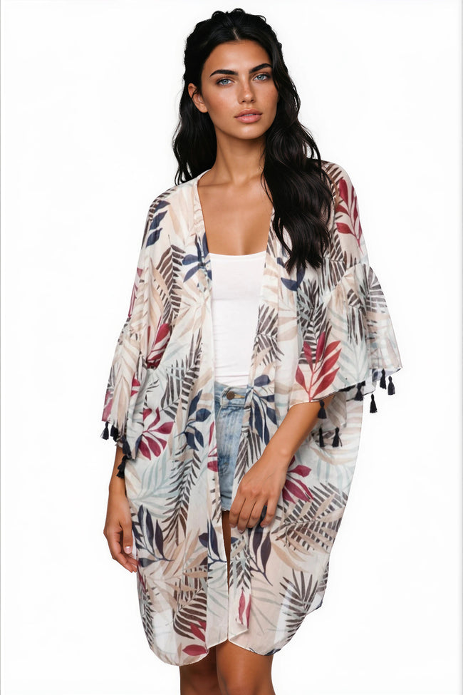 Pool to Party Kimono P2PBKJS69 Maui Wowie White / One Size Bell Kimono Sleeve Kimono Coverup in Blue Prints