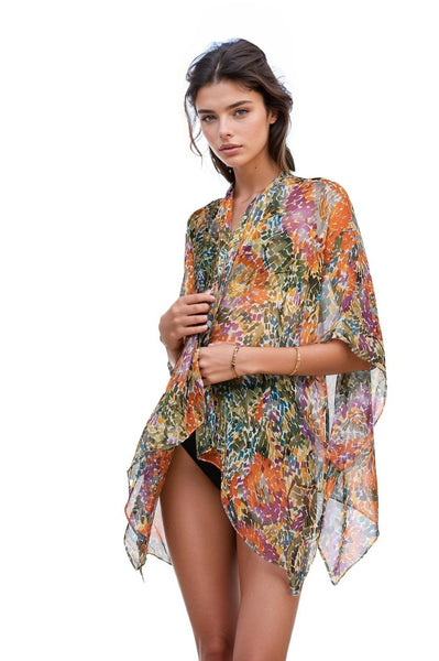 Pool to Party Kimono SPPPCS / One Size / IM-IMPR Impressionist Enchanting Silky Print Crop Kimono Coverup