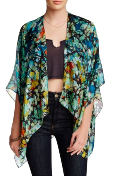Pool to Party Kimono SPPPCS / One Size / S10-Blue Tropical Bouquet Enchanting Silky Print Crop Kimono Coverup