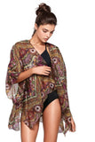 Pool to Party Kimono SPPPCS / One Size / S15-GRN Green Square Enchanting Silky Print Crop Kimono Coverup
