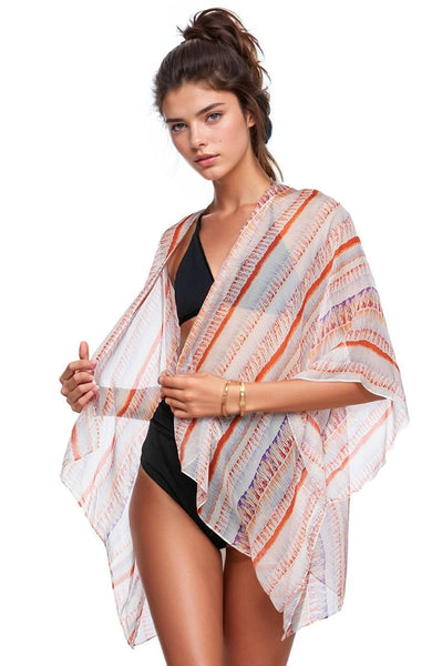 Pool to Party Kimono SPPPCS / One Size / SR-RED Sunrise Red Enchanting Silky Print Crop Kimono Coverup