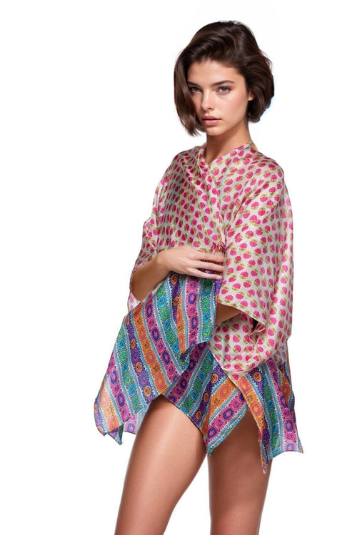 Pool to Party Kimono SPPPCS / One Size / VB-Pink Vintage Border Pink Enchanting Silky Print Crop Kimono Coverup