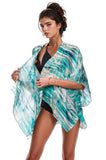 Pool to Party Kimono SPPPCS / One Size / WS-TQ Turquoise Washed Stripes Enchanting Silky Print Crop Kimono Coverup