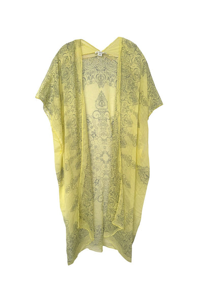 Pool to Party Kimono Yellow / One Size Light Paisley Print Coverup Kimono Wrap