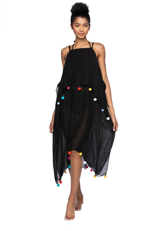 Pool to Party Maxi Coastal Getaway Dress Rainbow Pom Pom / One Size / Black Rainbow Pom Pom | Coastal Getaway Dress