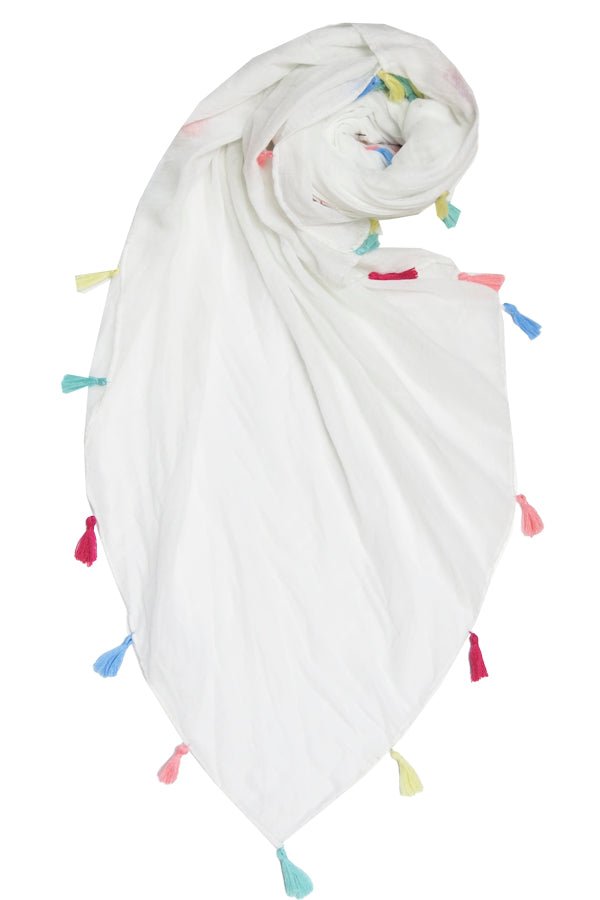 Pool to Party Maxi Dress One Size / White / 50% Cotton/50% Polyester Maxi Halter White Sundress Coverup in Rainbow Tassel