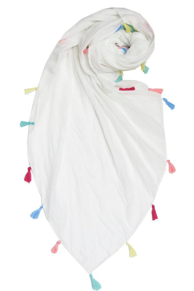 Pool to Party Maxi Dress One Size / White / 50% Cotton/50% Polyester Maxi Halter White Sundress Coverup in Rainbow Tassel