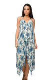 Pool to Party Maxi One Size / Blue / 100% Cotton Maxi Halter Sundress Coverup  in Denim Flowers Print