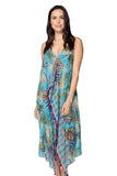 Pool to Party Maxi One Size / Blue / 100% Cotton Maxi Tassel Dress in Embroidered Jungle