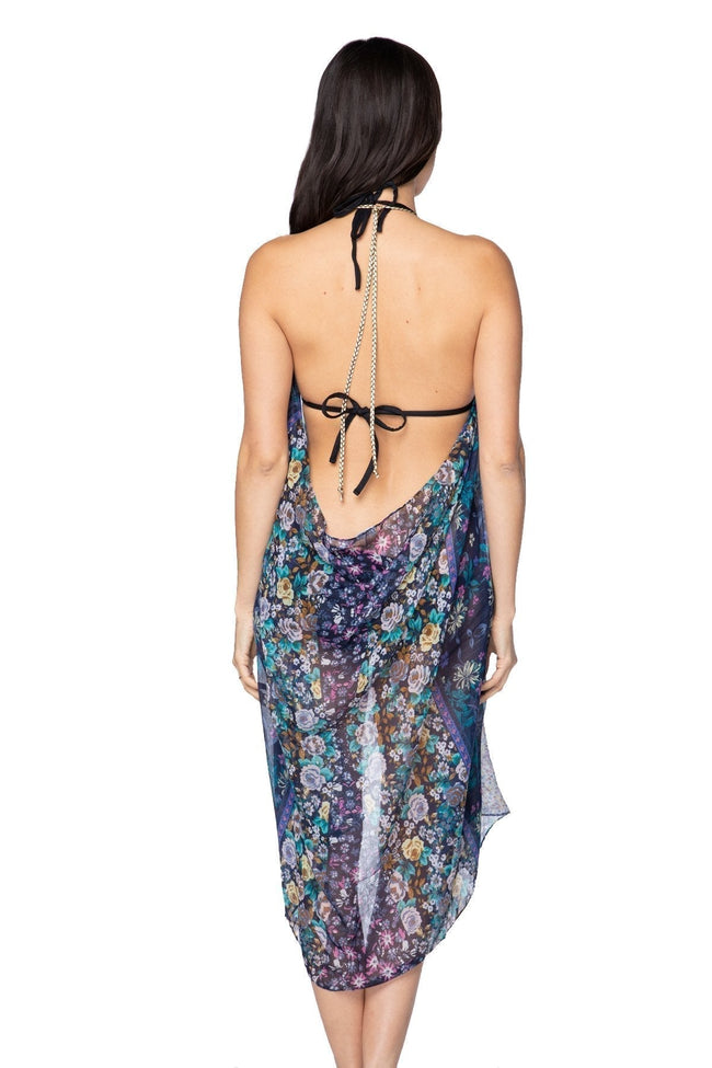 Pool to Party Maxi One Size / Blue / 100% Poly Maxi Halter Sundress Coverup in Fields of Florals