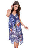 Pool to Party Maxi One Size / Blue / 100% Poly Maxi Halter Sundress Coverup in Swirling Plains print