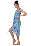 Pool to Party Maxi One Size / Blue / 100% Polyester Maxi Halter Sundress Coverup in Sumatra Stamp Print