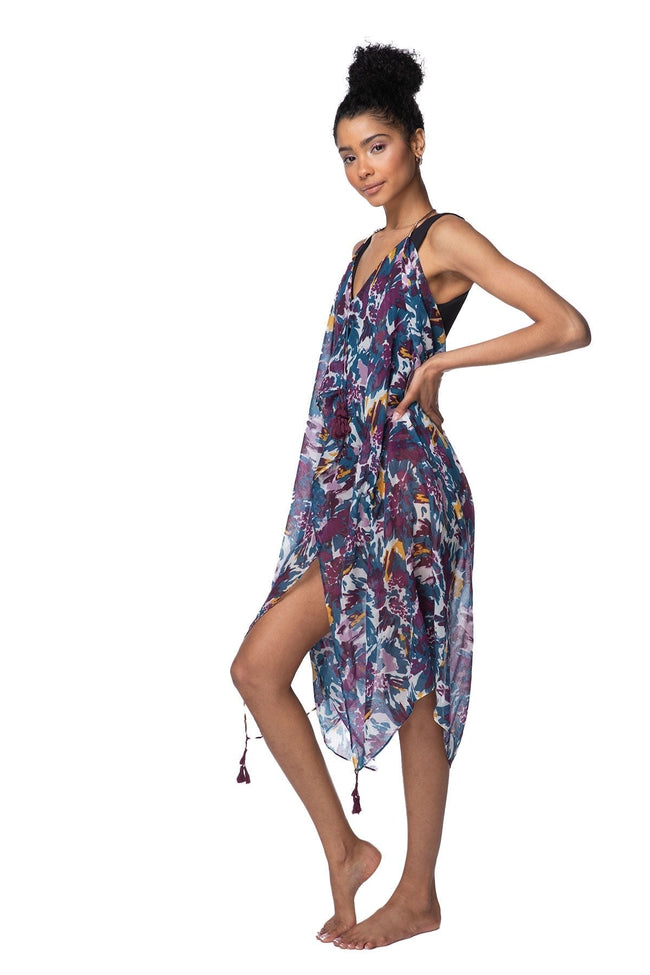 Pool to Party Maxi One Size / Blue / 100% Polyester Maxi Halter Sundress Coverup  in Tropical Splash Print