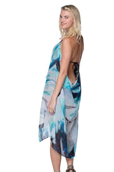 Pool to Party Maxi One Size / Blue / 100% Polyester Maxi Tassel Sundress in Dancing Lights Print