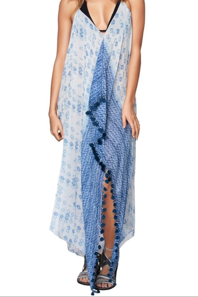 Pool to Party Maxi One Size / Blue / 50% Modal, 50% Viscose Maxi Tassel Sun Dress in Behind Blue Eyes Print