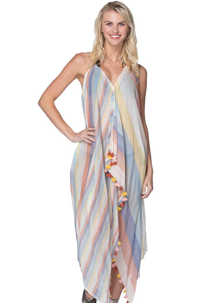Pool to Party Maxi One Size / Bold / 100% Cotton Maxi Tassel Dress in Happy Days Print