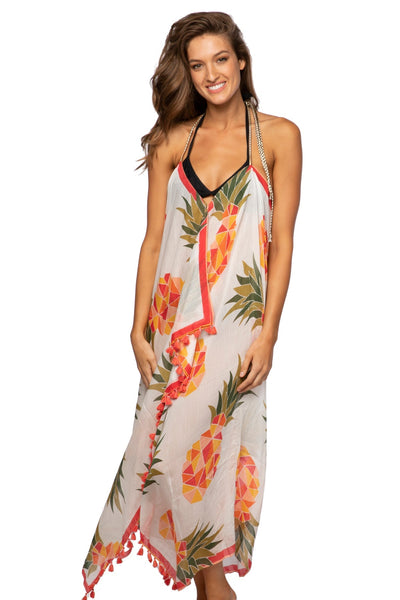 Pool to Party Maxi One Size / Coral / 50% Modal/50% Viscose Maxi Halter Sundress Coverup  in Playful Pineapple Print