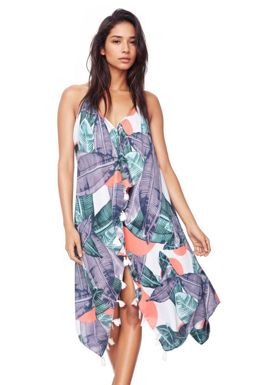 Pool to Party Maxi One Size / Grapefruit / 100% Poly Maxi Halter Sundress Coverup in Neon Tropics Print