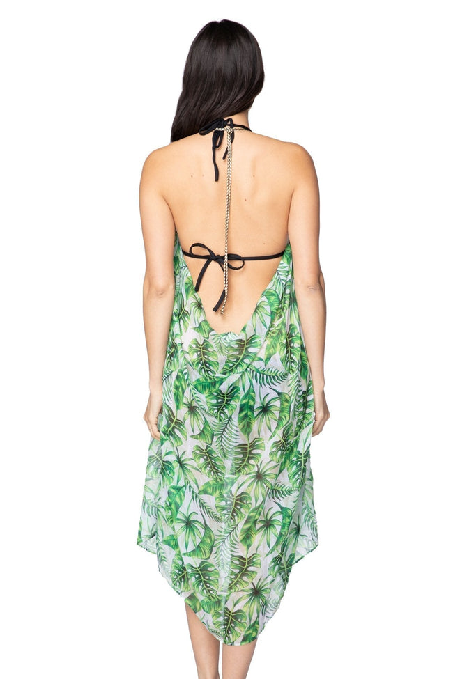Pool to Party Maxi One Size / Green / 100% Poly Maxi Tassel Sundress Coverup in Leafy Delight Print