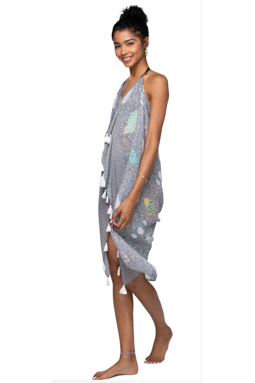 Pool to Party Maxi One Size / Grey / 100% Poly Maxi Halter Sundress Coverup  in Veil of Time Print