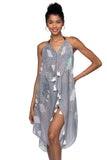 Pool to Party Maxi One Size / Grey / 100% Poly Maxi Halter Sundress Coverup  in Veil of Time Print