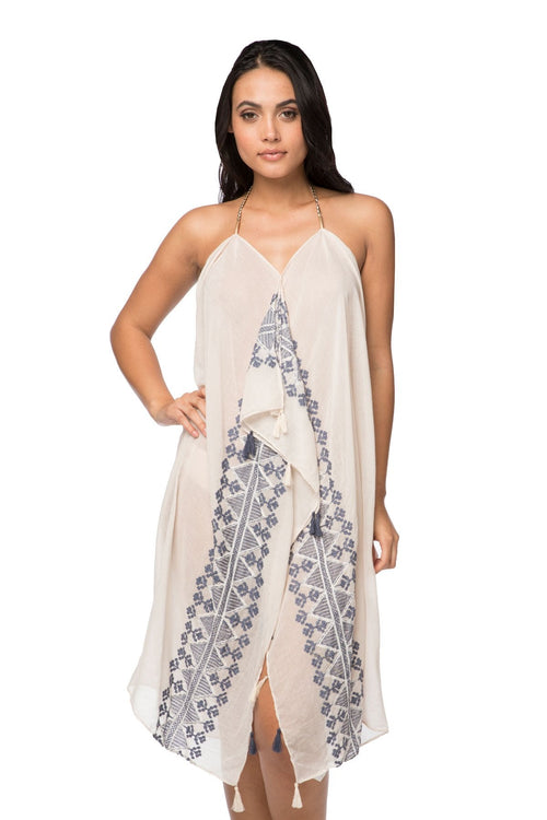 Pool to Party Maxi One Size / Ivory / 70% Polyester, 30% Cotton Maxi Tassel Sundress Coverup in May Showers Embroidery