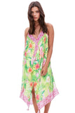 Pool to Party Maxi One Size / Lime / 100% Poly Maxi Tassel Sundress Coverup in Hawaiian Paradise Print