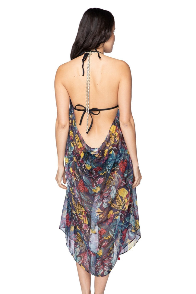 Pool to Party Maxi One Size / Multi / 100% Poly Maxi Halter Sundress Coverup  in Jungle Fever