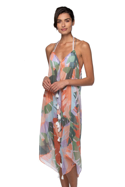 Pool to Party Maxi One Size / Multi / 100% Poly Maxi Halter Sundress Coverup  in Maui Escape Print