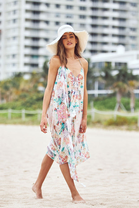 Maxi Halter Dress in Beach Waves Print
